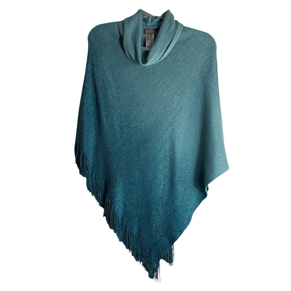 CHICOs Knit Cowl Neck Poncho with Fringe in Teal Ombré Size S/M — SO PRETTY!!! - Picture 3 of 9